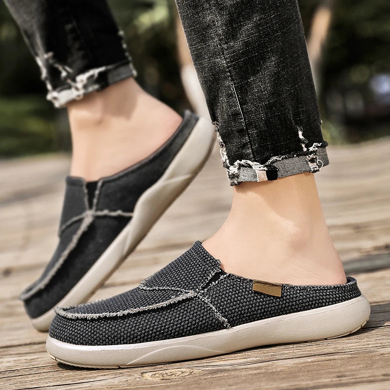 Canvas Slip On Half Shoes For Men 2024 Casual Slippers For Summer Free Shipping Breathable Lightweight Big Size 47 Zapatillas