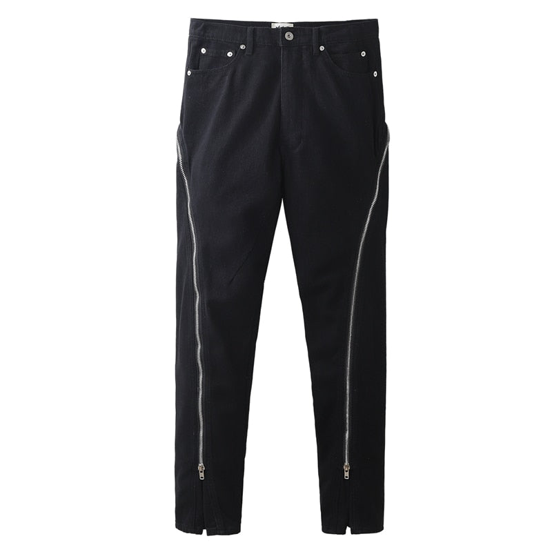 Sashes Zipper Decorate Vibe Style Black Cargo Pants for Men High Street Straight Casual Baggy Oversized Unisex Trousers