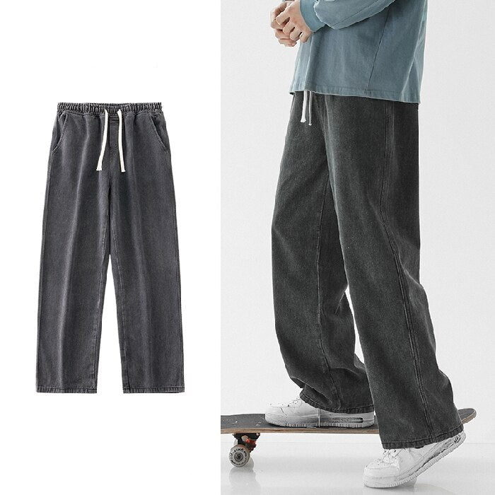 2023 Spring Summer New Men Oversized Baggy Jeans Trend Ins Straight Loose Elastic Waist Casual Streetwear Wide Leg Trousers Male