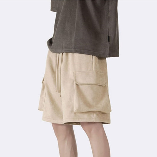 Men's Summer Tide Stylish Straight Cargo Pants Elastic Waist Shorts Pockets Fashion High Street Loose Solid Color 12Z2371