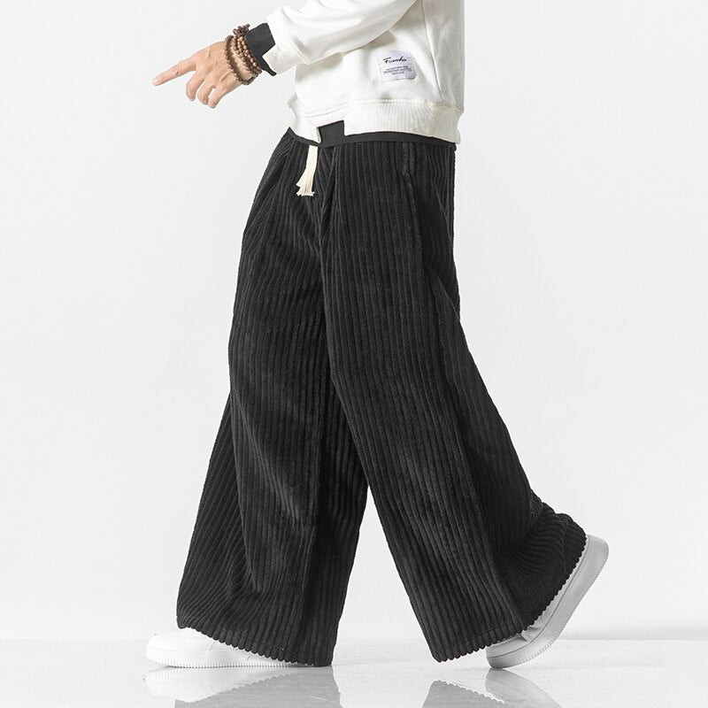 Vintage Men Corduroy Pants Harajuku Mens Solid Color Wide Leg Harem Pants Men Streetwear Casual Jogging Trousers Oversized 5XL