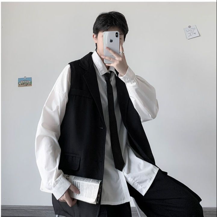 Summer All Season Men's Sloid Casual Loose Office Style Tess Button Vest Jacket Pocket Versatile Sleeveless Suit Vest