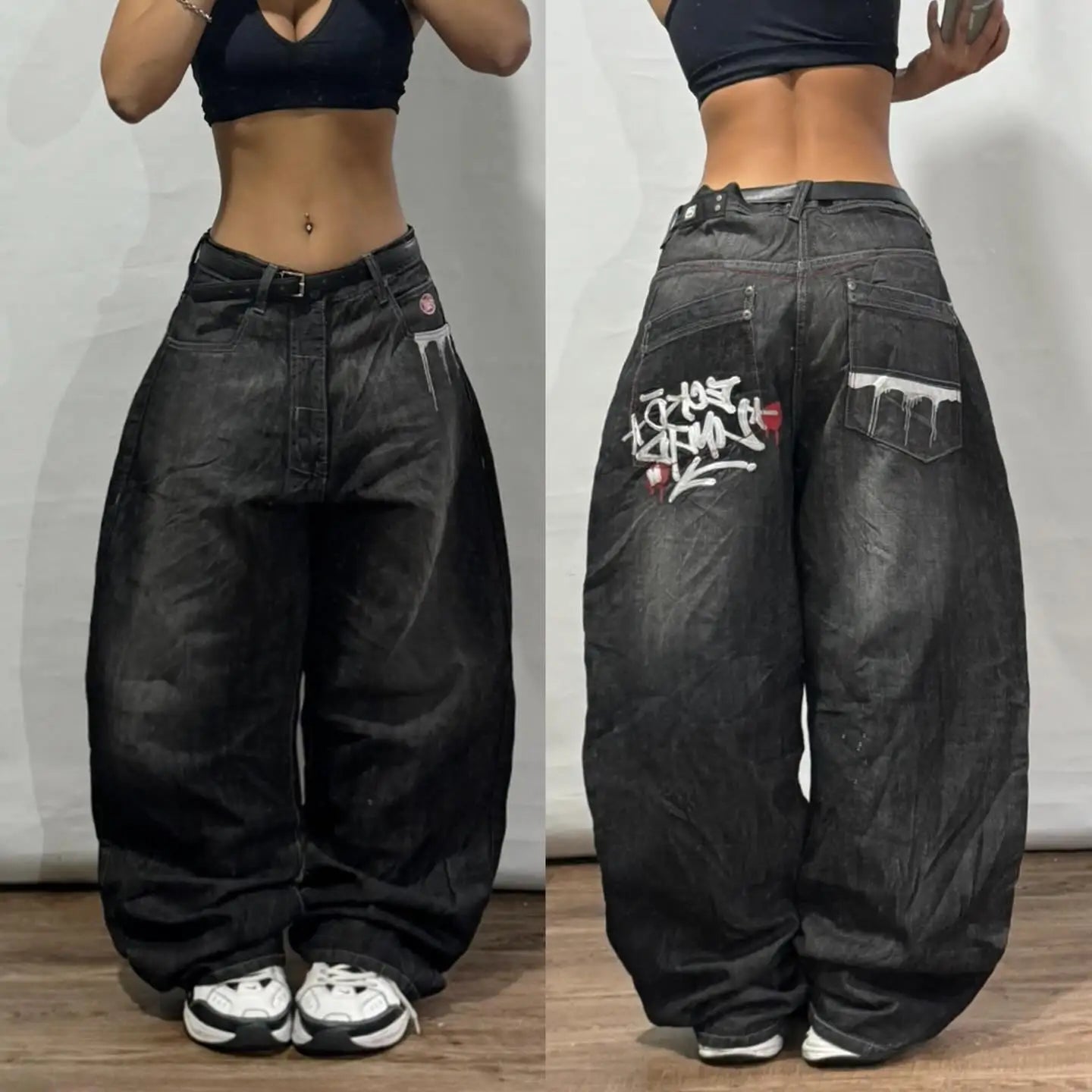 FORUWISH  -  Y2K New Gothic Retro Miss Me Boot Cut Jeans Women's Blue Denim Embroidery Cross Pocket Hip Hop Harajuku Wide Pants Street Wear