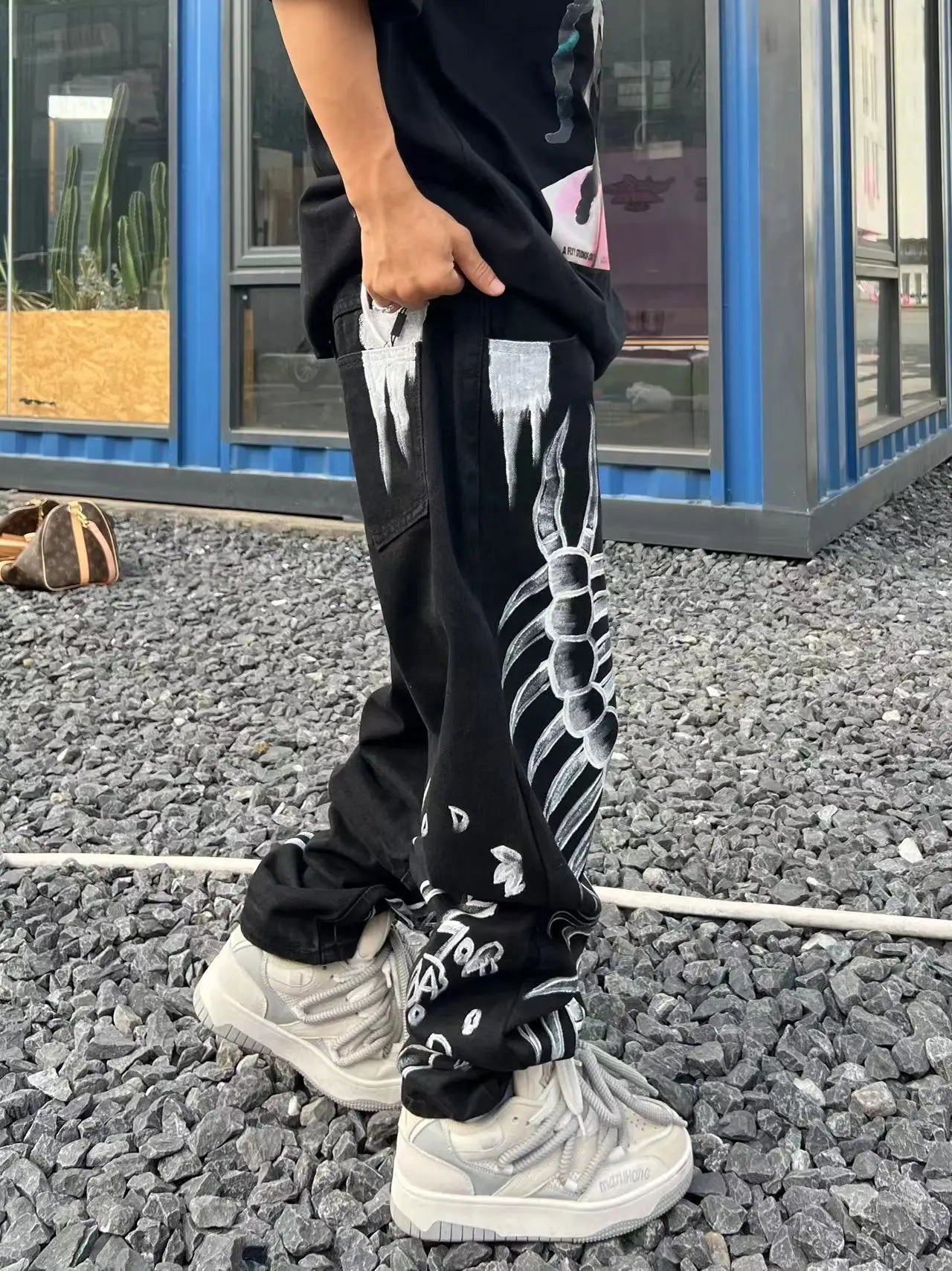 Workshop American China-Chic Hip Hop Skull Straight Tube Denim camo jogger vintage army Pants Black New Fashion trouser