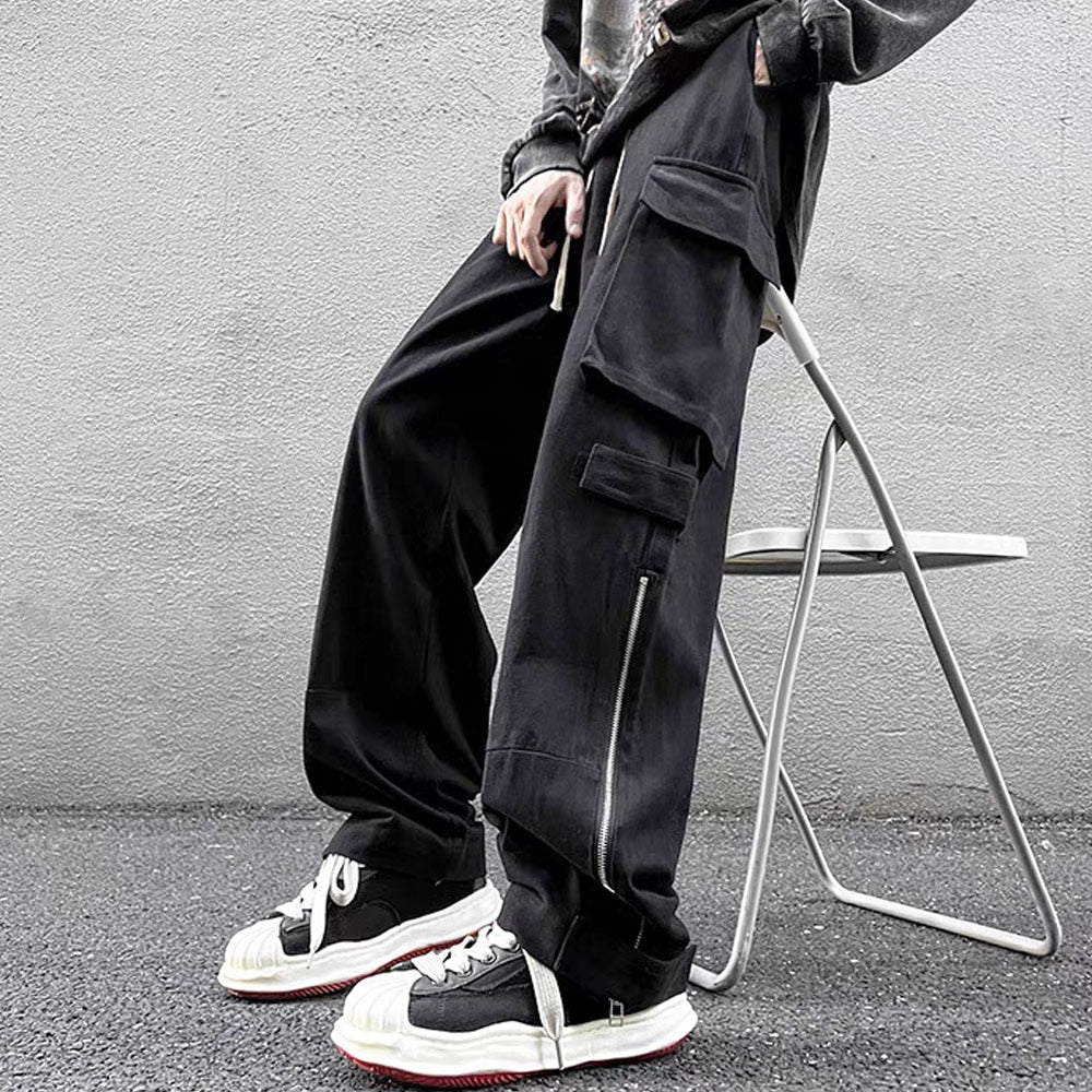 Men's White Y2K Cargo Pants Trousers Pocket Zipper Techwear Baggy Wide Leg Pants Overalls Streetwear Hip Hop bomber Sweatpants