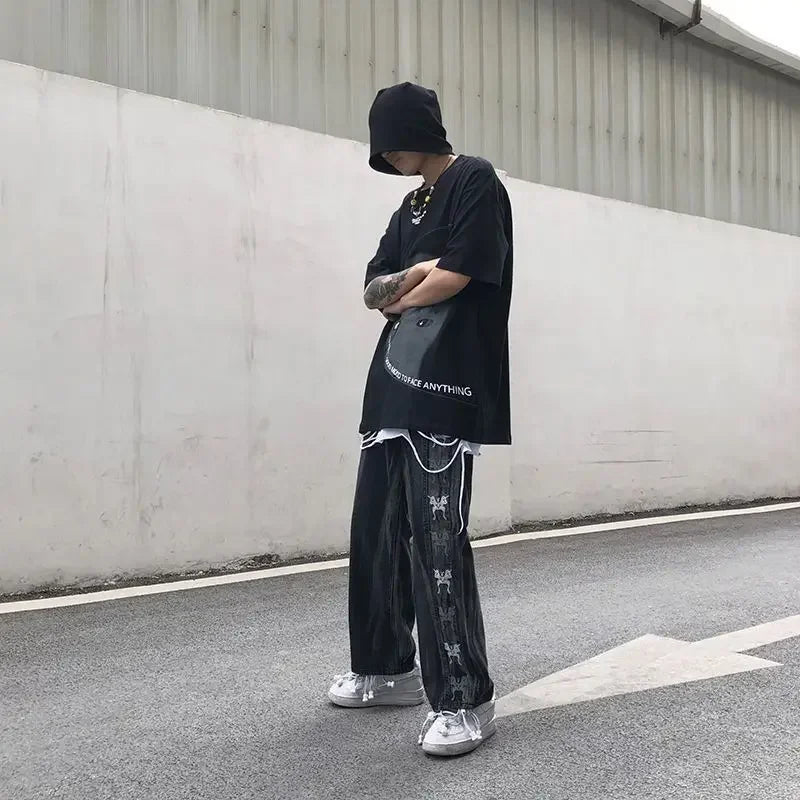 Trousers Hip Hop Straight Men's Jeans Tie Dye Graphic Man Cowboy Pants Y2k Streetwear Baggy 2024 Korean Autumn Harajuku Summer