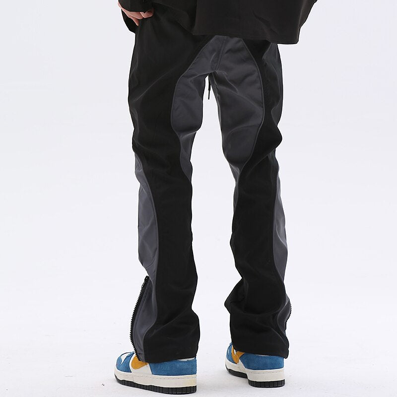 Retro Ankle Zipper Colot Match Drawstring Track Pants High Street Spliced Casual Baggy Straight Oversize Trousers