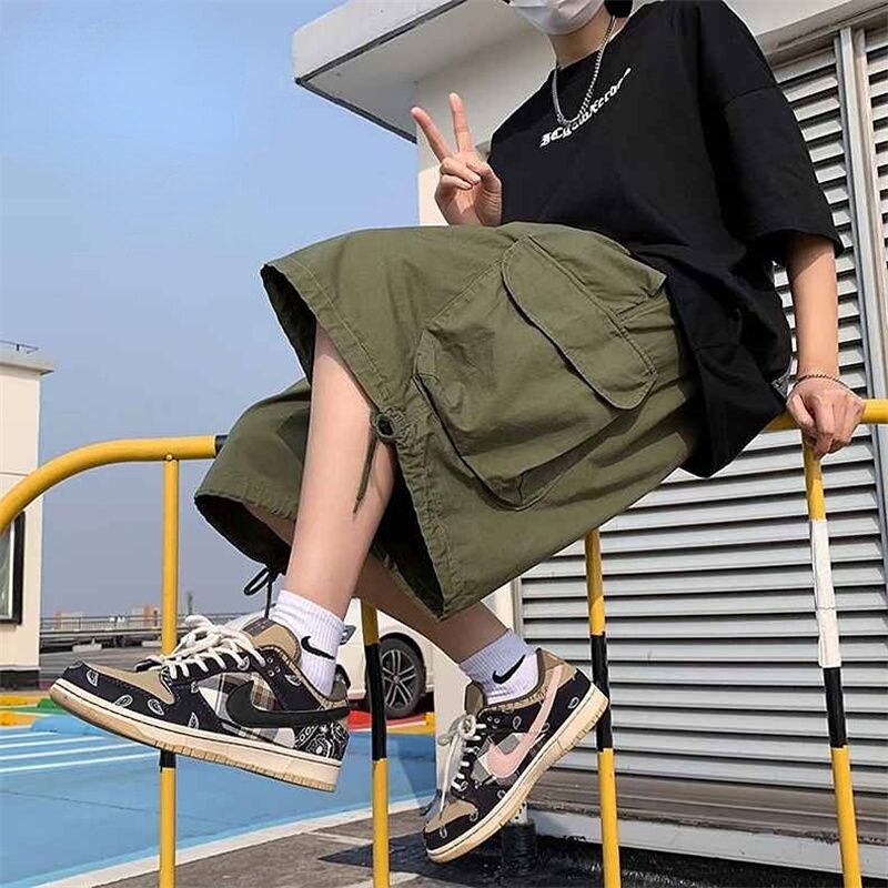 Cargo Shorts Solid Pockets Hip Hop High Street Casual Pants Korean Fashion Vintage Men's Breeches Summer Gym Clothing