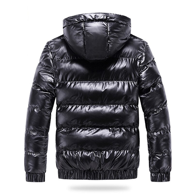 Autumn Men's Coat Windbreaker Fashion Male Cotton Warm Parka Shiny Down Hood Casual Outerwear Thermal Black Bomber Jackets Men