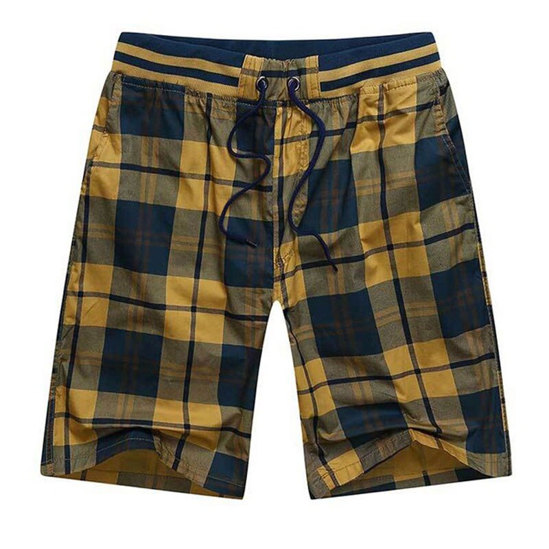 Male Hot 2023 Summer Elastic Waist Mens Plaid Shorts Classic Design Breeches Cotton Casual Beach Short Pants Big Size 44