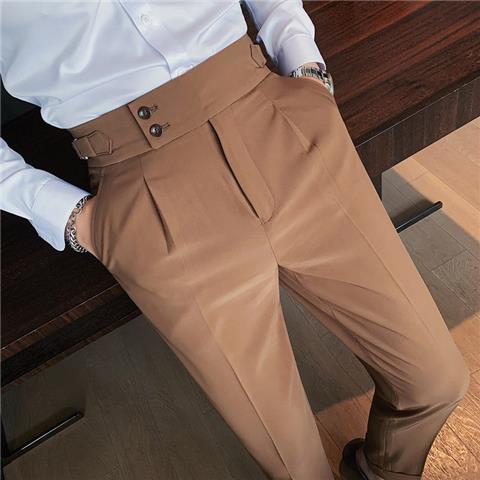 New Men's Suit Pants Slim Fit Business Office High Waist Classic Korean Casual Trouser Top Quality Pants Male Brand B82