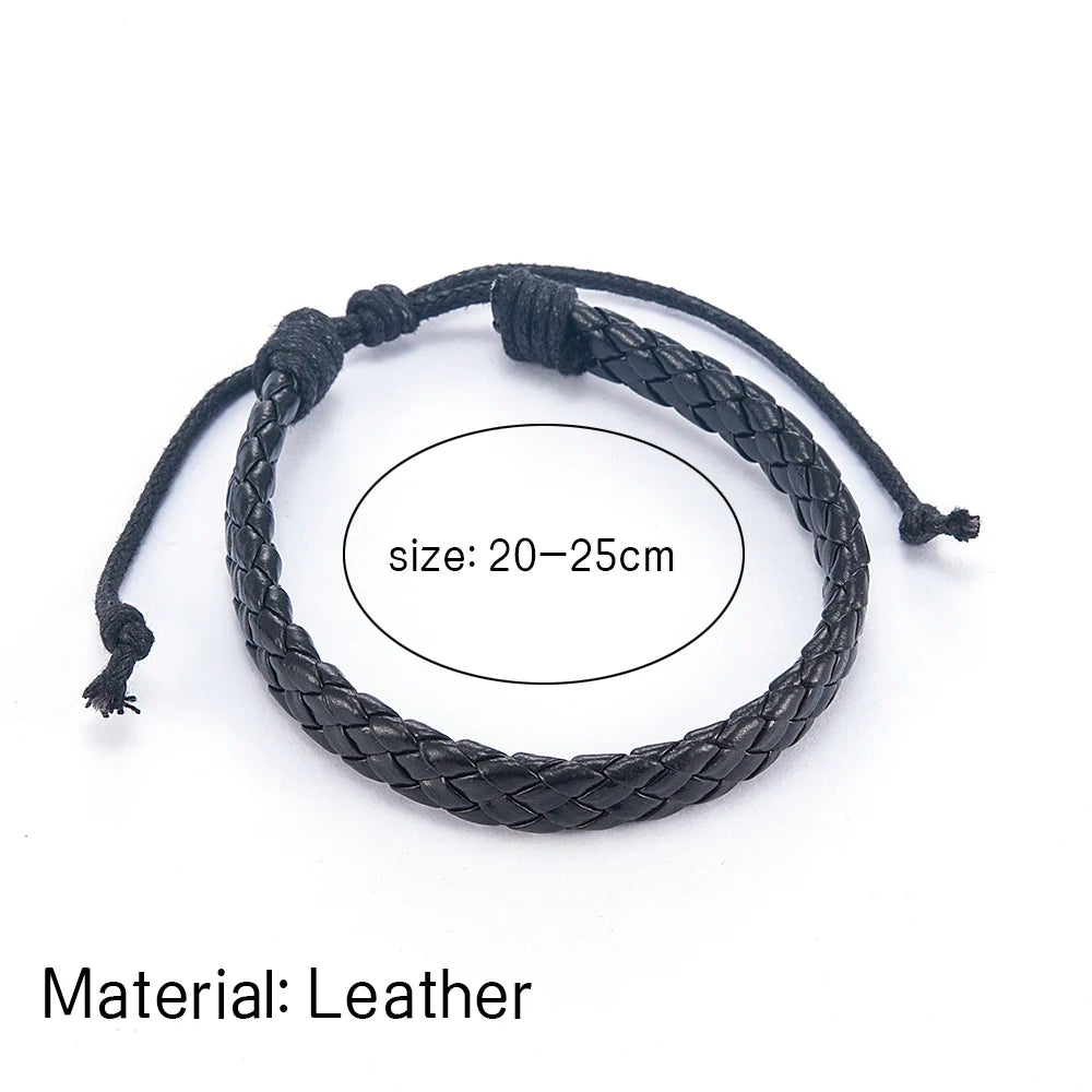 Fashion Men Black Weave Leather Simple Adjustable Bracelet Bangle Cuff Rope Bracelet Jewelry Gift For Boyfriend