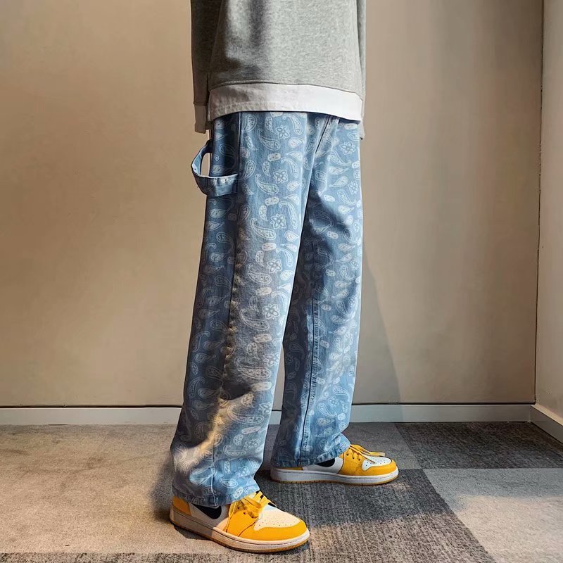 Summer thin men's fashion famous brand versatile loose straight Summer wide leg pants clothes streetwear hiphop denim New