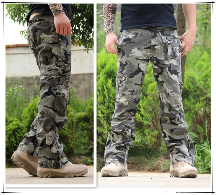 2023 Men's Cargo Pant Cotton Army Military Tactical Pant Men Vintage Camo Green Work Many Pocket Cotton Camouflage Black Trouser