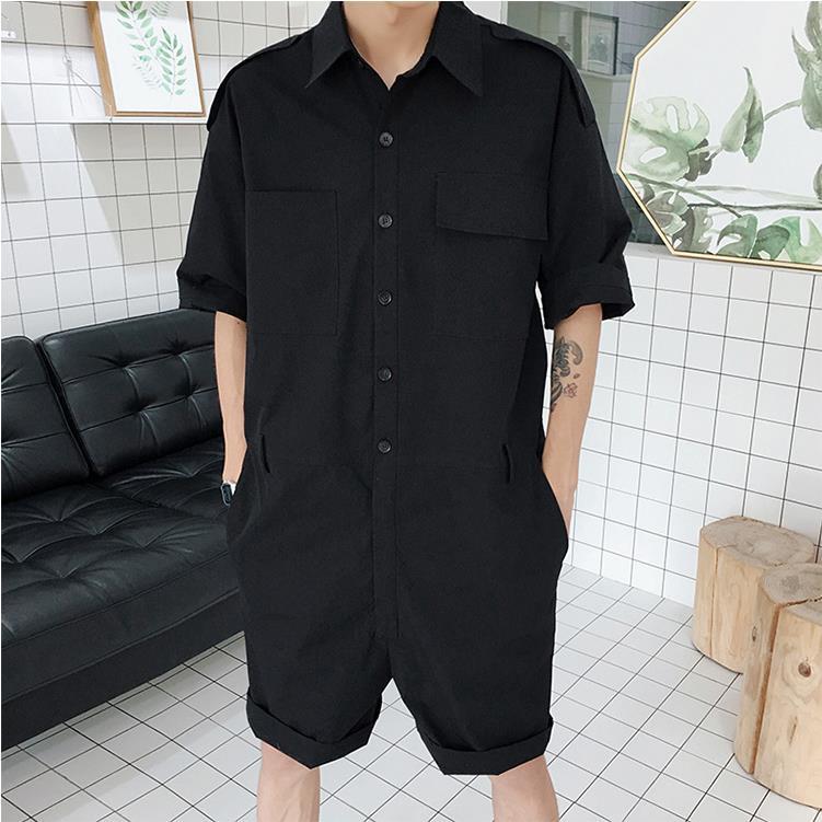 Summer Fashion Men Cargo Overalls Punk Style Pockets Pants Loose Solid Color Short Sleeve Rompers Men Jumpsuit Streetwear 2022