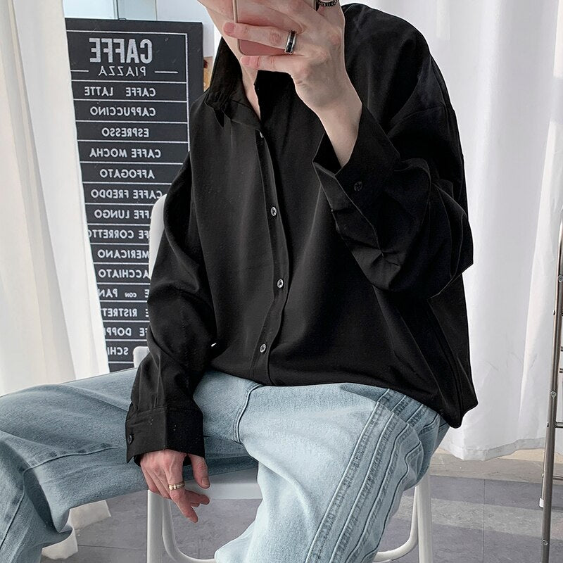 Summer Men's Oversize Shirt Solid Casual Shirts Harajuku Hip Hop Top Long Sleeve Men's Clothing Hawaii  Autumn Streetwear