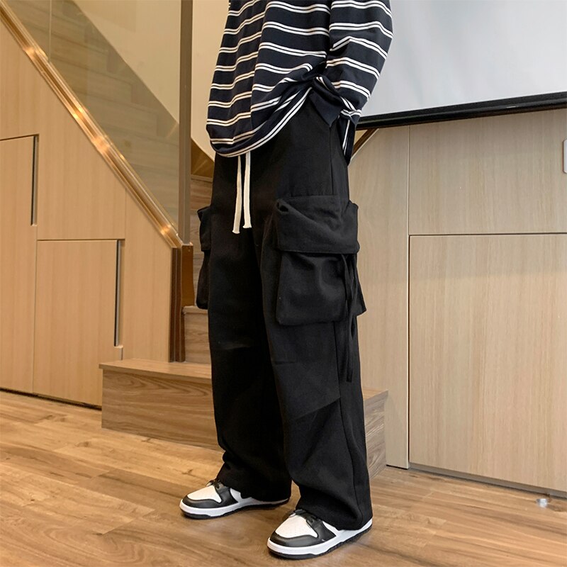 Men's Cotton Cargo Pants Both Side Big Pockets Men Streetwear Fashion Wide-leg Pants Sweatpants Loose Comfortable Trousers