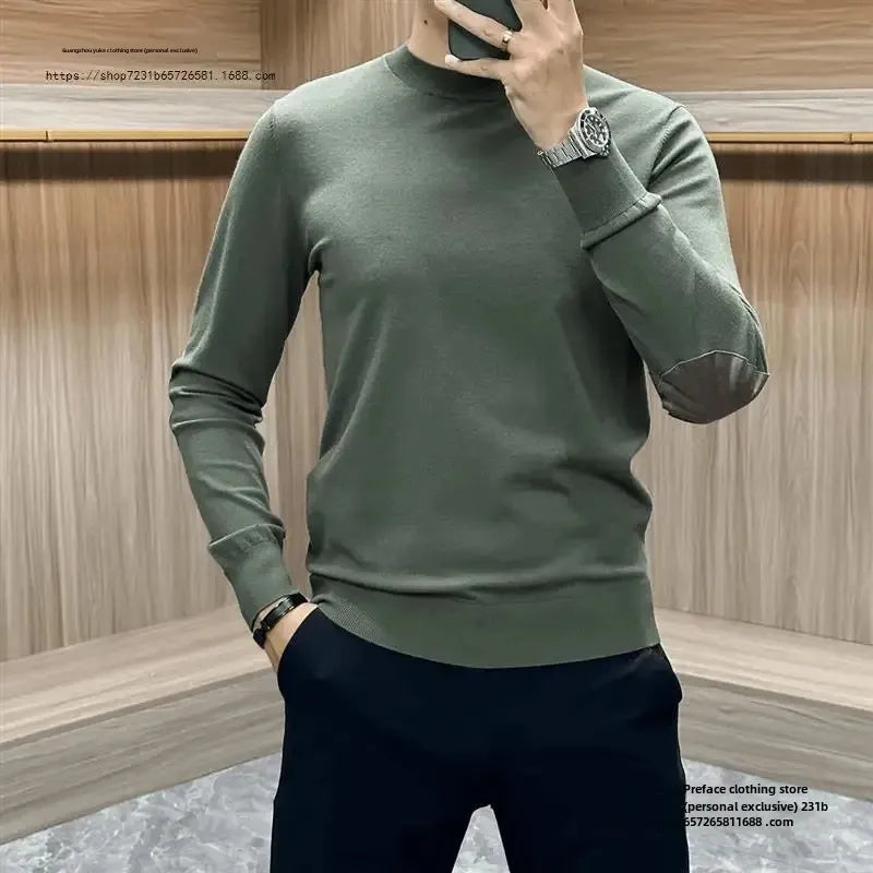 FORUWISH  -  Autumn New Men's Trendy Knit Long Sleeve Solid Color Round Neck Base Shirt Crew Neck Style For Fashion Lovers