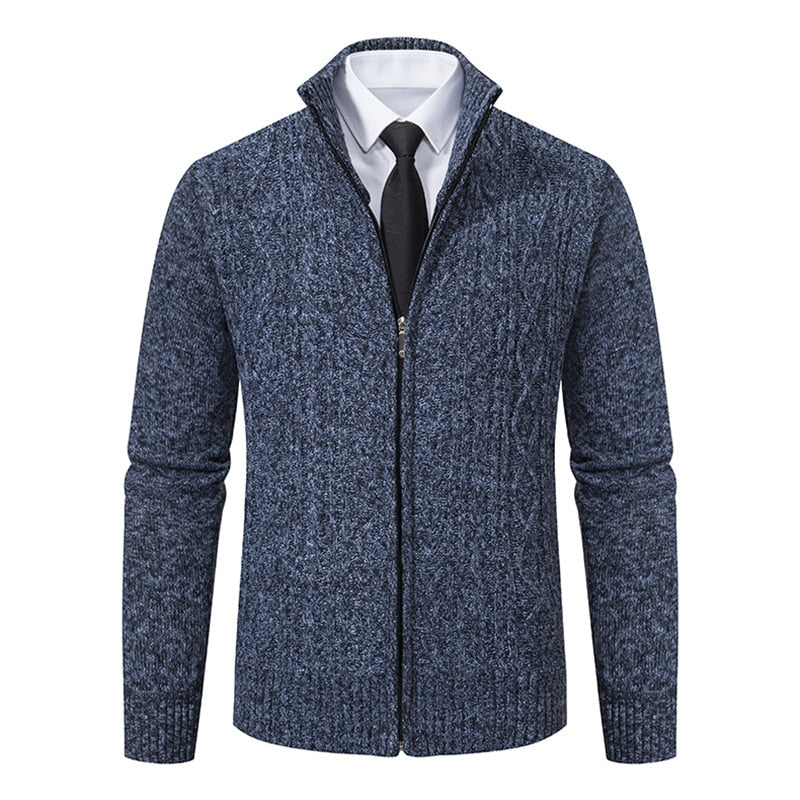 New Winter Thick Warm Cardgian Men Smart Casual Knitted Sweatercoat Jackets Mens Slim Solid Color Stand Collar Knitting Cardigan