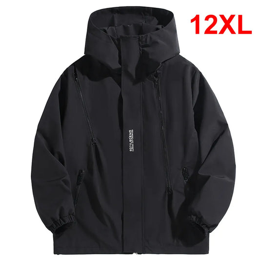 10XL 12XL Plus Size Windbreaker Men Waterproof Jacket Solid Color Black Windbreaker Coats Male Big Size Outdoor Outerwear