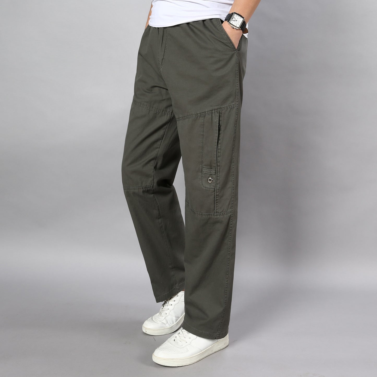 Summer Men's Khaki Pants Large Size Straight Fit Big Sizes 5XL Side Pockets Wide Leg Cotton Black Cargo Pants Work Trousers Male