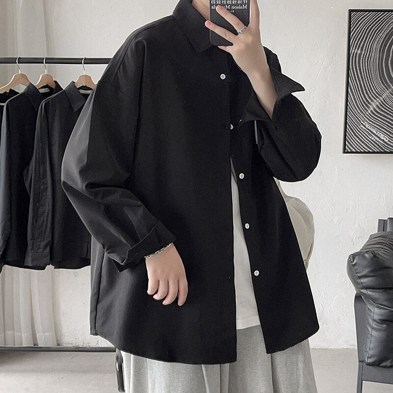 Oversized Shirt For Men Streetwear Long Sleeve Harajuku Chain Fashion Men's Shirts Korean Clothes Branded Men's Clothing