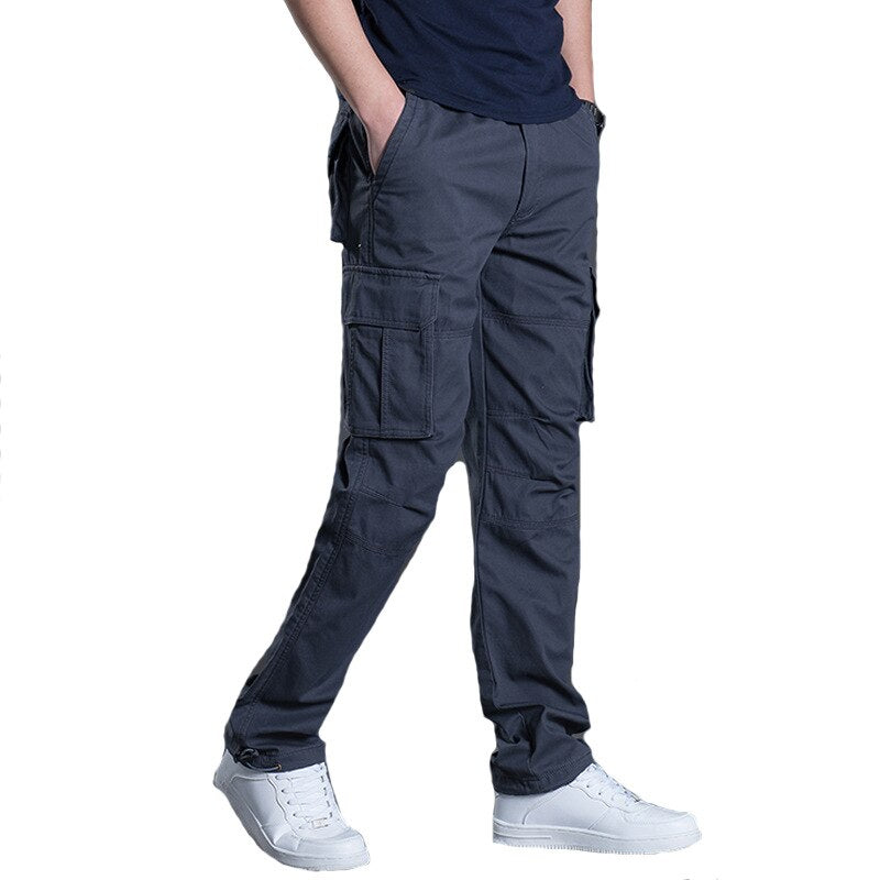 Mens Military Cargo Pants Men Overalls Army Green Gray Cotton Men Loose Multi-Pockets Straight Fit Men's Casual Trousers Homme