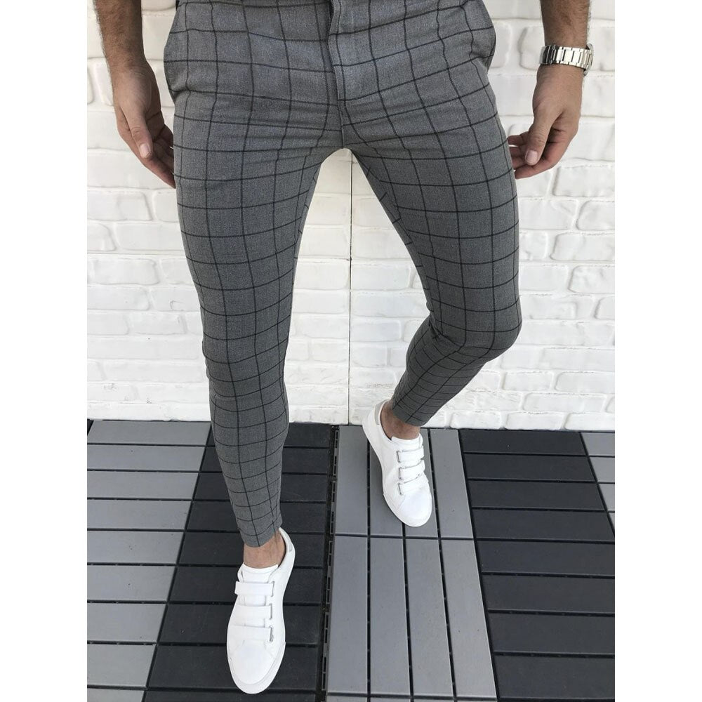 Plaid Men Pants Skinny Pants Men's Clothing Pantalon Trousers Pencil Pants Men's Ropa Hombre Streetwear Men Smart Casual Pants