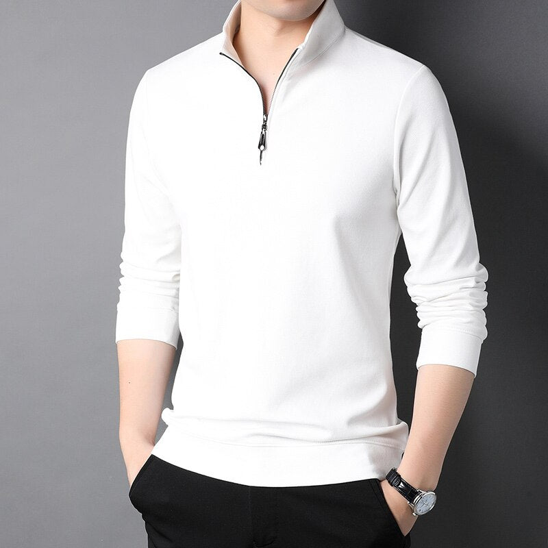 Top Grade New Fashion Brand Luxury Zipper Polo Shirt Men Casual Plain Korean Solid Color Long Sleeve Tops Mens Clothing 2023