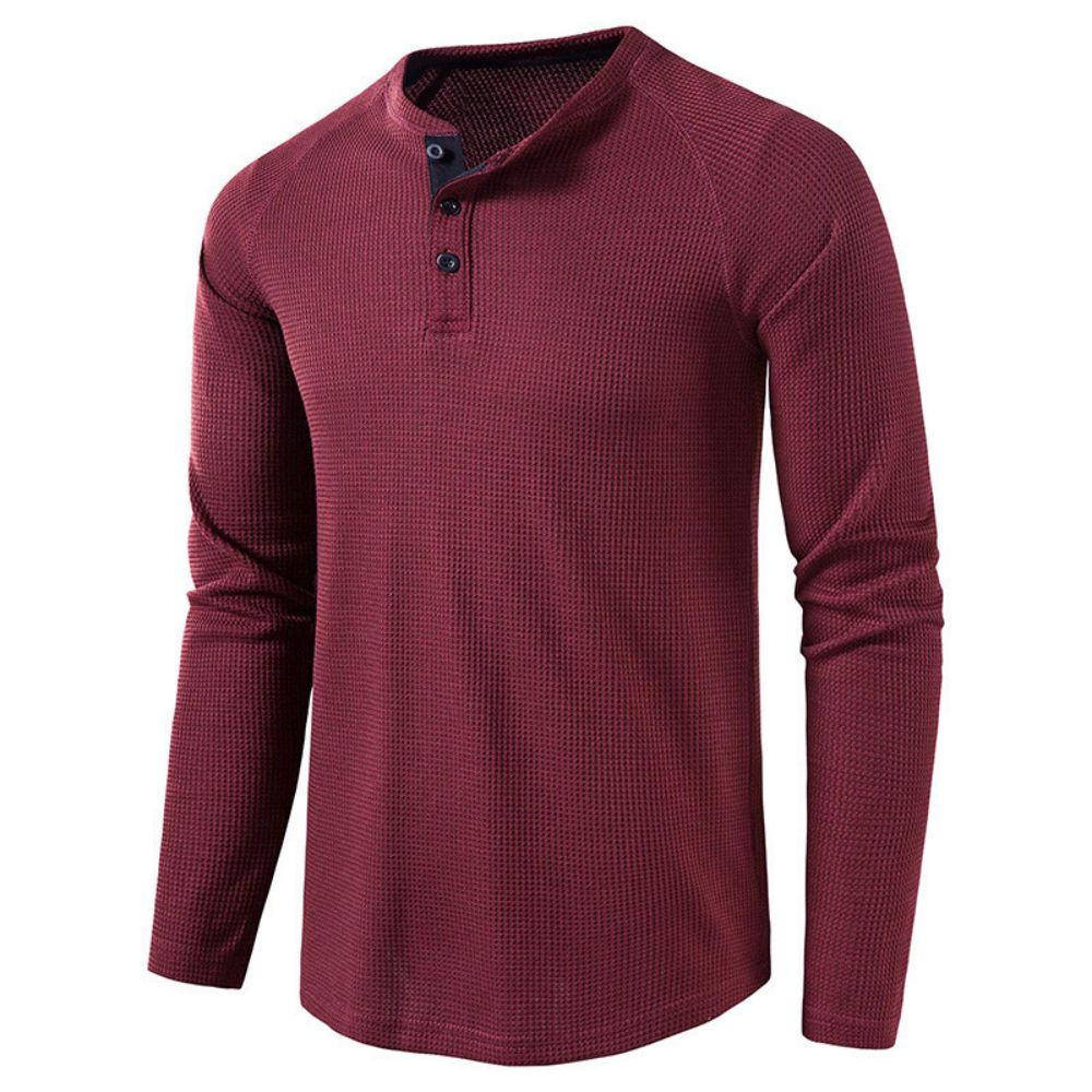 Men's Grey Waffle Mens Henley Shirt Casual Solid Breathable High Quality Shirts Regular Fit Long Sleeve Basic Tops Tees Homme