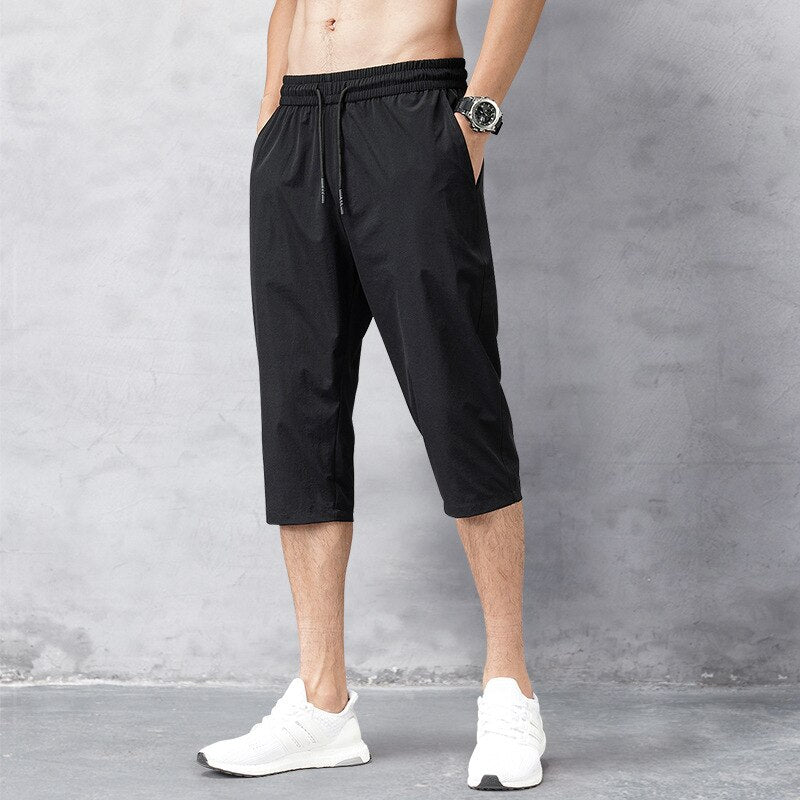 Men's Shorts Summer Breeches 2023 Thin Nylon 3/4 Length Trousers Male Bermuda Board Quick Drying Beach Black Men's Long Shorts