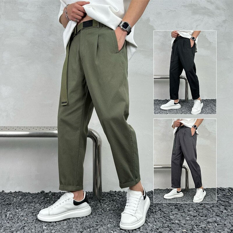 Spring Summer Men's Baggy Thin Casual Pants Korean Fashion Overalls Harem Pants Streetwear Ankle-Length Pants Cargo Trousers