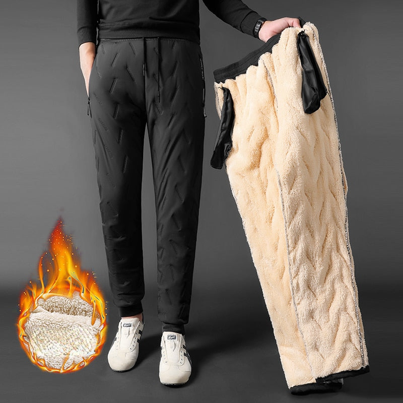 2023 Men's Winter Pants Thick Warm Sweats Thermal Lined Jogger Fleece Pants Big Trouser Male Plus Size Zip Pocket Work 6XL black