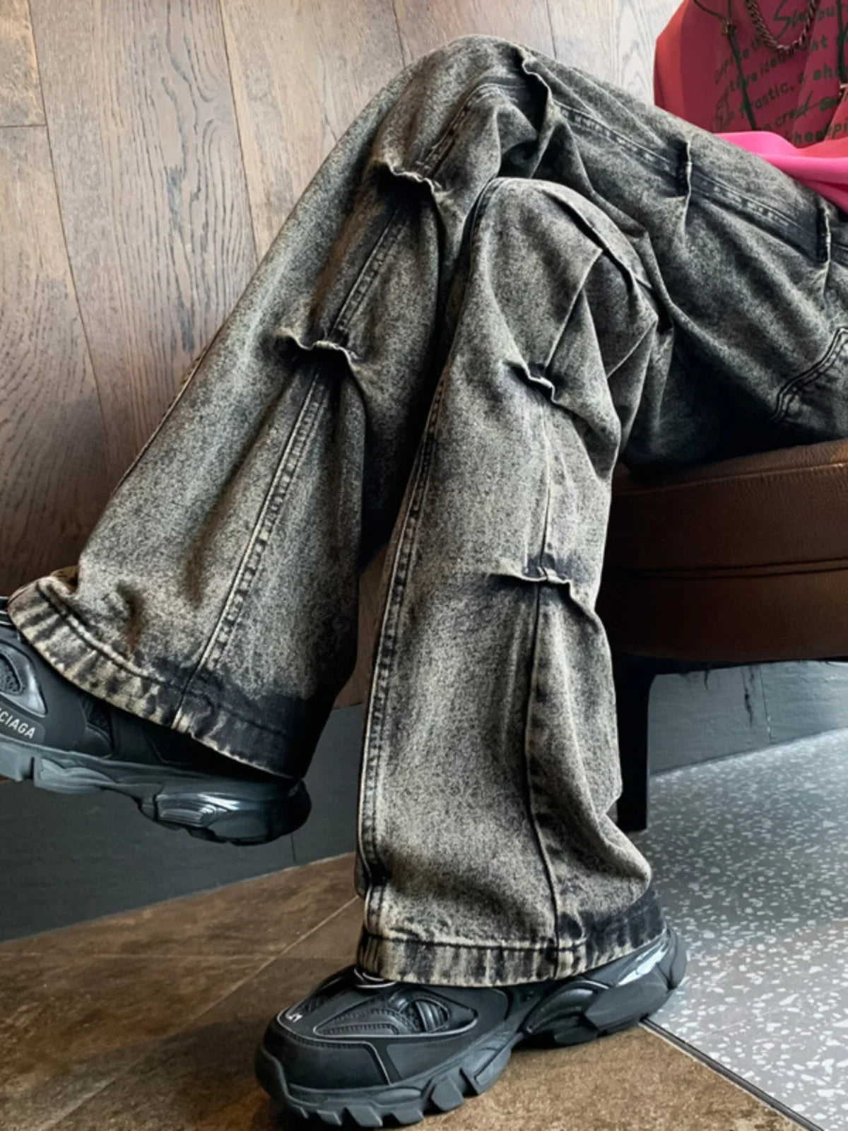 2024 High Street Vibe American Heavy Craft Side Fold Washed Old Jeans with High Grade Waste Soil Style Trousers Streetwear