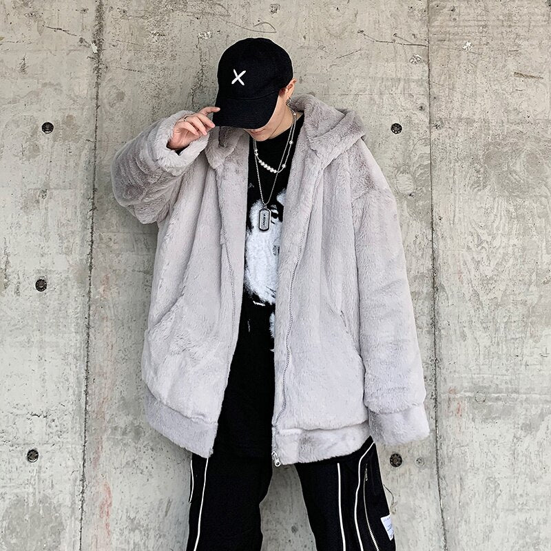 Winter New Lamb Wool Jacket Harajuku Fashion Casual Oversize Pattern Male Thicken Warm Parkas Hip Hop Loose Coat