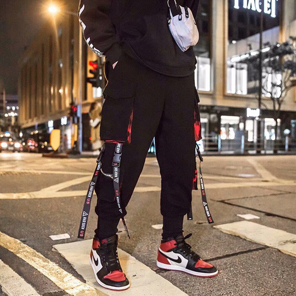 Hip Hop Cargo Pants Harem Joggers Trousers Men Women Ribbons Pockets Streetwear Summer Casual Loose Sweatpant Men's Clothing