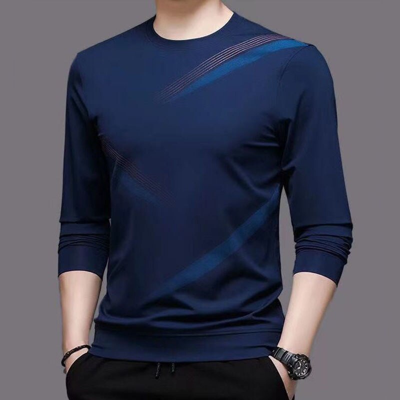 Streetwear Fashion Men Long Sleeve T-shirt Spring Autumn Basic Business Male Clothes Jersey Korean Bottoming Loose Casual Tops