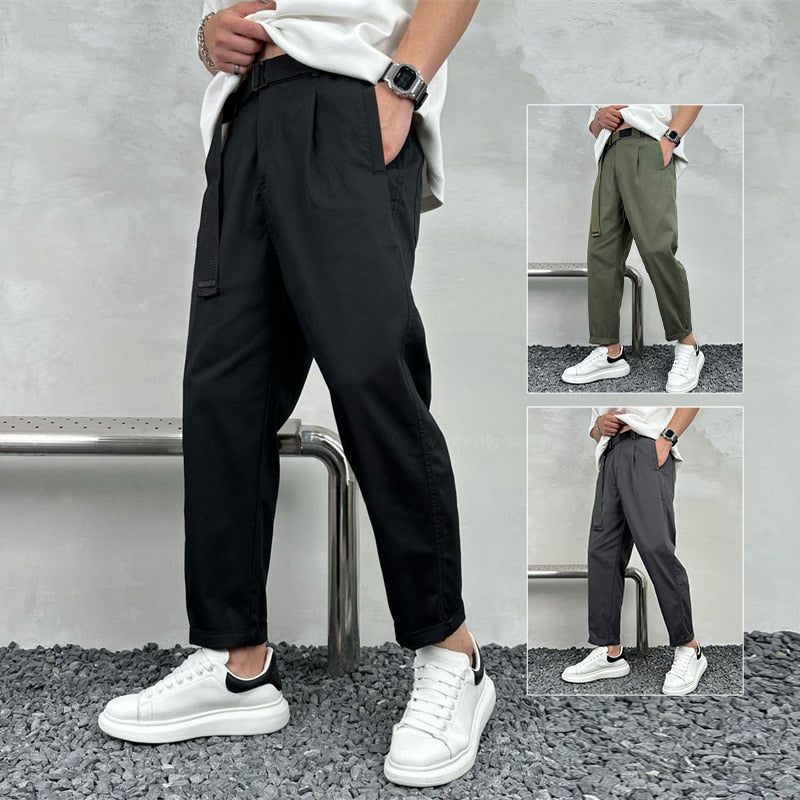 Spring Summer Men's Baggy Thin Casual Pants Korean Fashion Overalls Harem Pants Streetwear Ankle-Length Pants Cargo Trousers