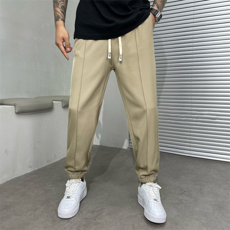 2023 Summer New Men's Thin Drape Ice Silk Pants Leg-in Air Conditioning Pants Korean Style Fashionable Loose Trousers Male