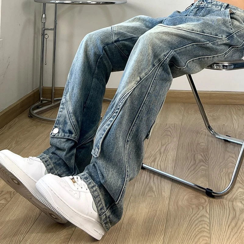 Trousers Light Blue Flared Male Cowboy Pants Straight Jeans for Men Bootcut Harajuku New in High Quality Designer 2024 Fashion