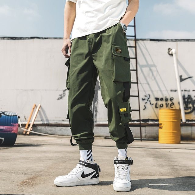 New Hip Hop Joggers Cargo Pants Men Harem Pants Multi-Pocket Ribbons Man Sweatpants Streetwear Casual Mens Pants