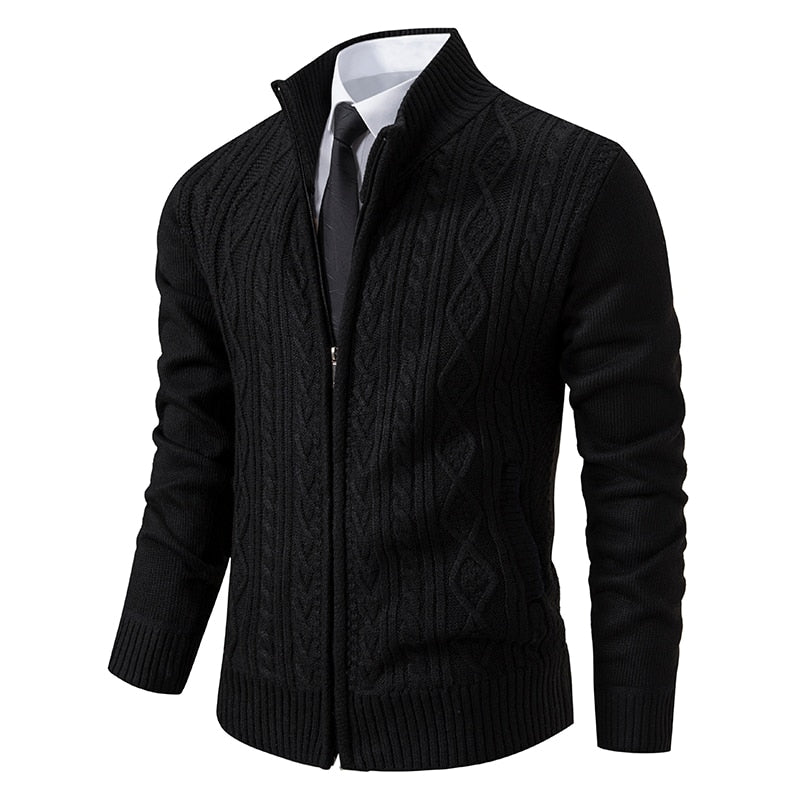 New Winter Thick Warm Cardgian Men Smart Casual Knitted Sweatercoat Jackets Mens Slim Solid Color Stand Collar Knitting Cardigan