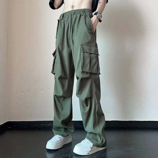 Cargo Pants Men Clothing Summer Korean Fashion Casual Loose Breathable Straight Straight Teens Joggers Harajuku Designed Chic