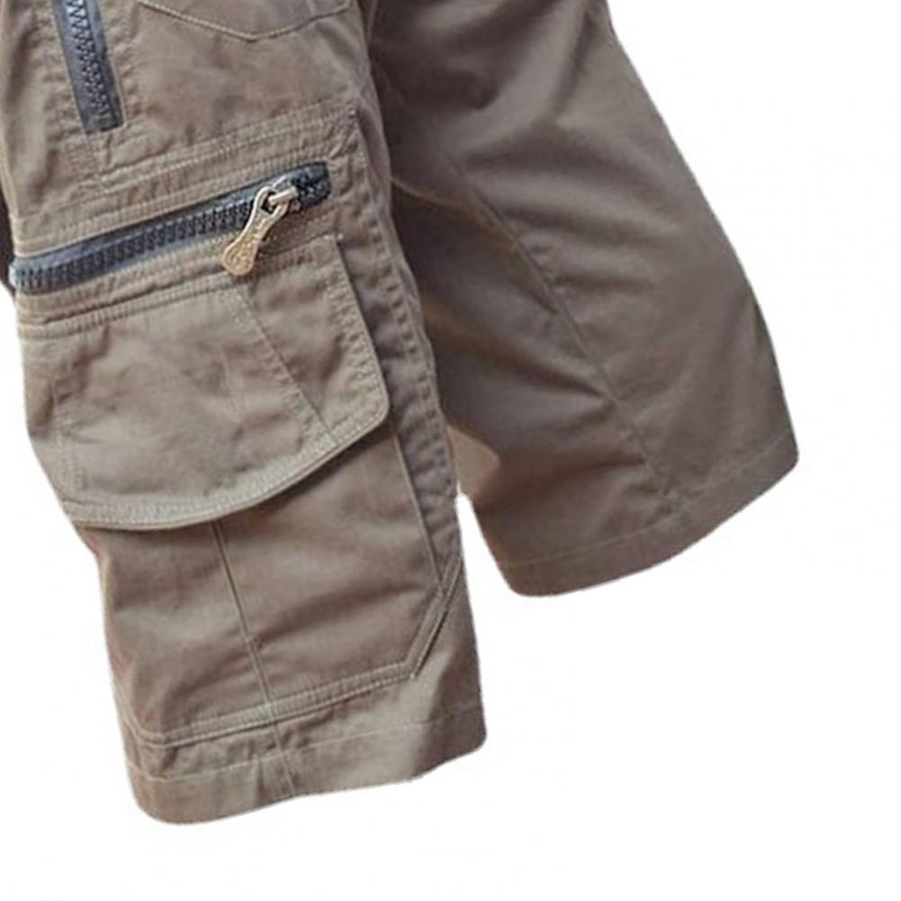 Capri Pants Solid Color Multi Pockets Summer Relaxed Fit Straight Cargo Shorts Zipper Pocket Mid-Rise Capri Pants