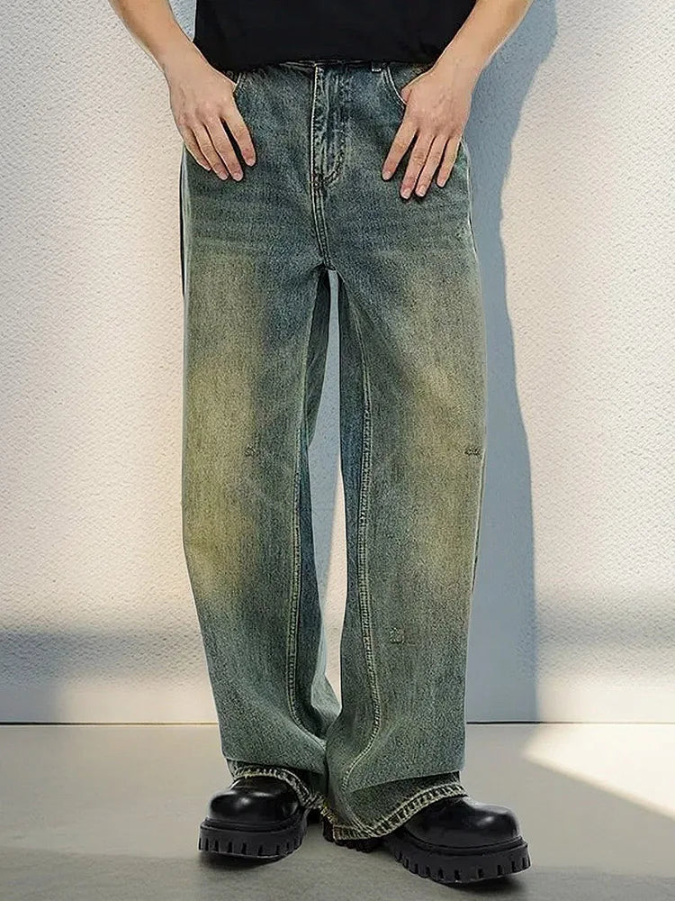 NEW America Hip Hop Men's Blue oversized Jeans Classic High Street Straight leg Denim Wideleg Pants Male Vintage Blue Jeans