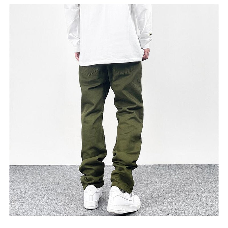 Ankle Zipper Solid Color Straight Casual Men's Cargo Pants Retro High Street Pockets Hip Hop Baggy Oversized Trousers