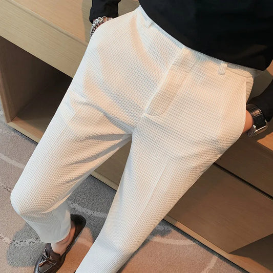 Foruwish - Suit Pants Autumn Winter Fashion Waffle Dress Pants For Men Clothing Business Casual Slim Fit Men's Formal Trousers High Quality