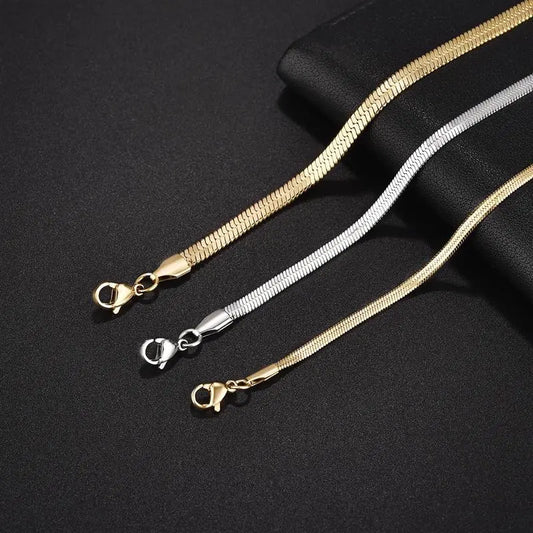 High Quality Gold Plated Stainless Steel Flat Bracelet Waterproof Filmy Snake Chain for Men Women Classic Bracelets Jewellery