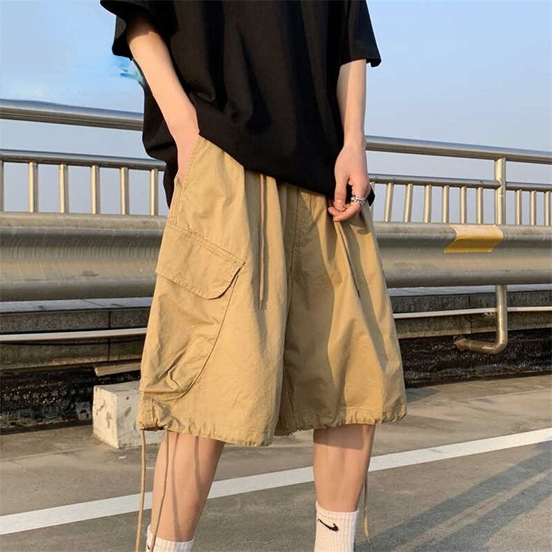 Cargo Shorts Solid Pockets Hip Hop High Street Casual Pants Korean Fashion Vintage Men's Breeches Summer Gym Clothing