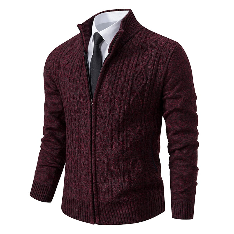 New Winter Thick Warm Cardgian Men Smart Casual Knitted Sweatercoat Jackets Mens Slim Solid Color Stand Collar Knitting Cardigan